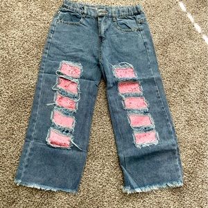 NWOT Girls Distressed Sequin Patch jeans